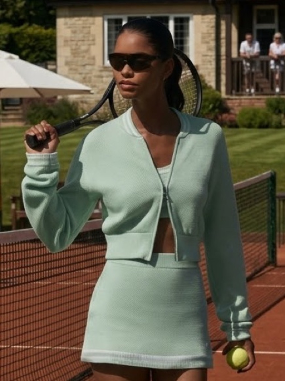 Tennis Club Sweater Knit Full Zip Jacket | Spearmint